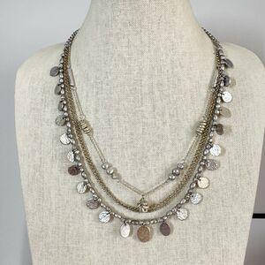 Chico’s Layered Coin Bead Charm Necklace Bohemian Boho Gold Silver 22-26”